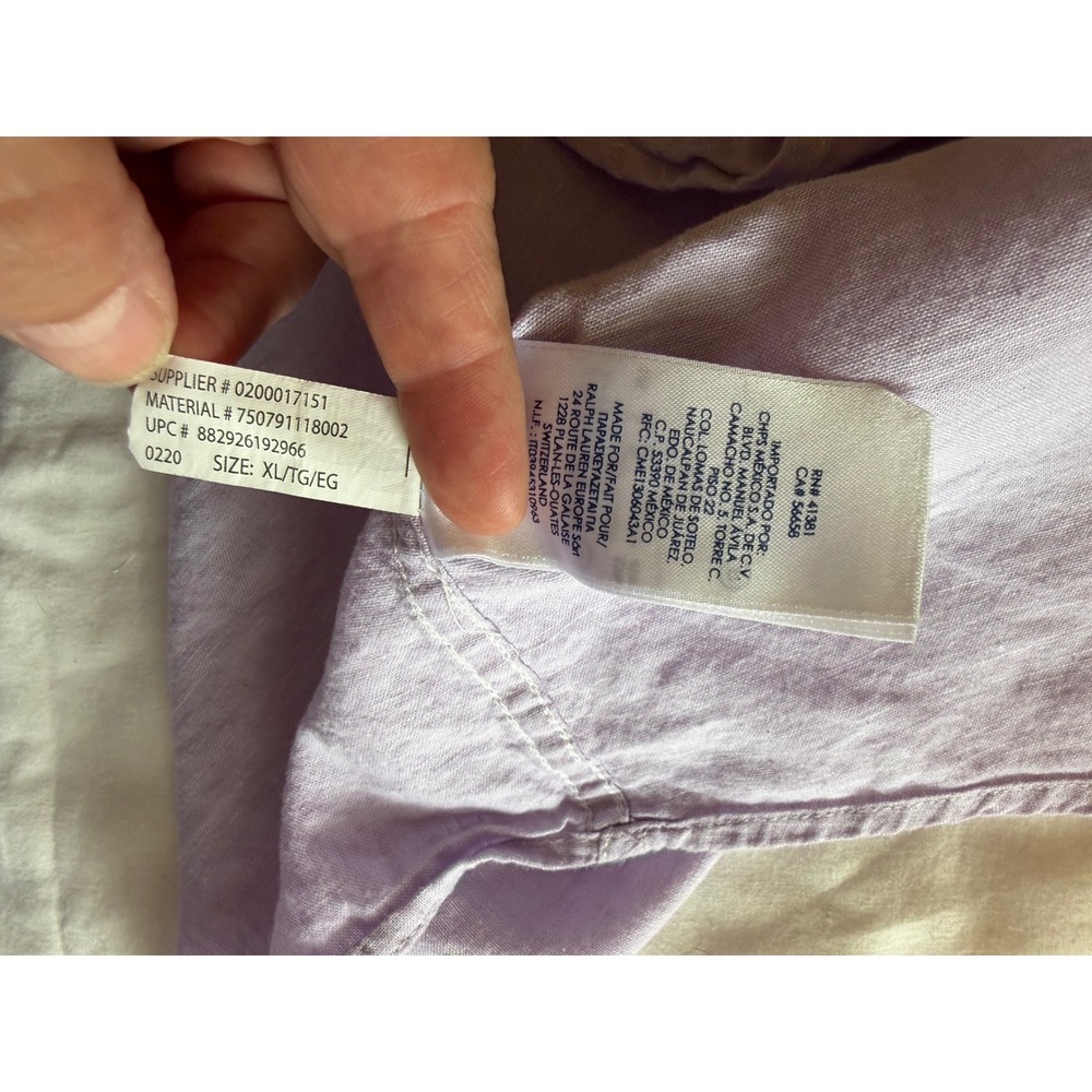 Chaps Mens XL Coastland Wash Linen Blend Short Sleeve Button Down Shirt Purple - Picture 7 of 9